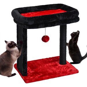 New Small Gothic Cat Tree with Scratching Post, Perch & Dangling Balls for Cats